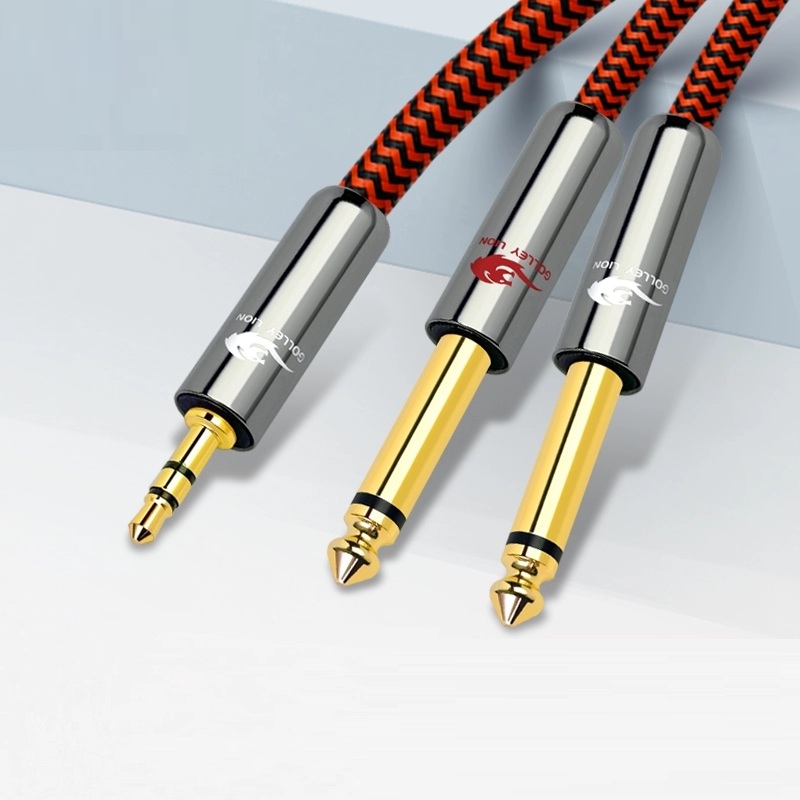 Câble Audio Jack mâle Mono TS 3.5mm à double 1/4 pouces, 6.35mm, pour Console de mixage, amplificateur, systèmes stéréo domestiques, cordons séparateur en Y: Black / 2m