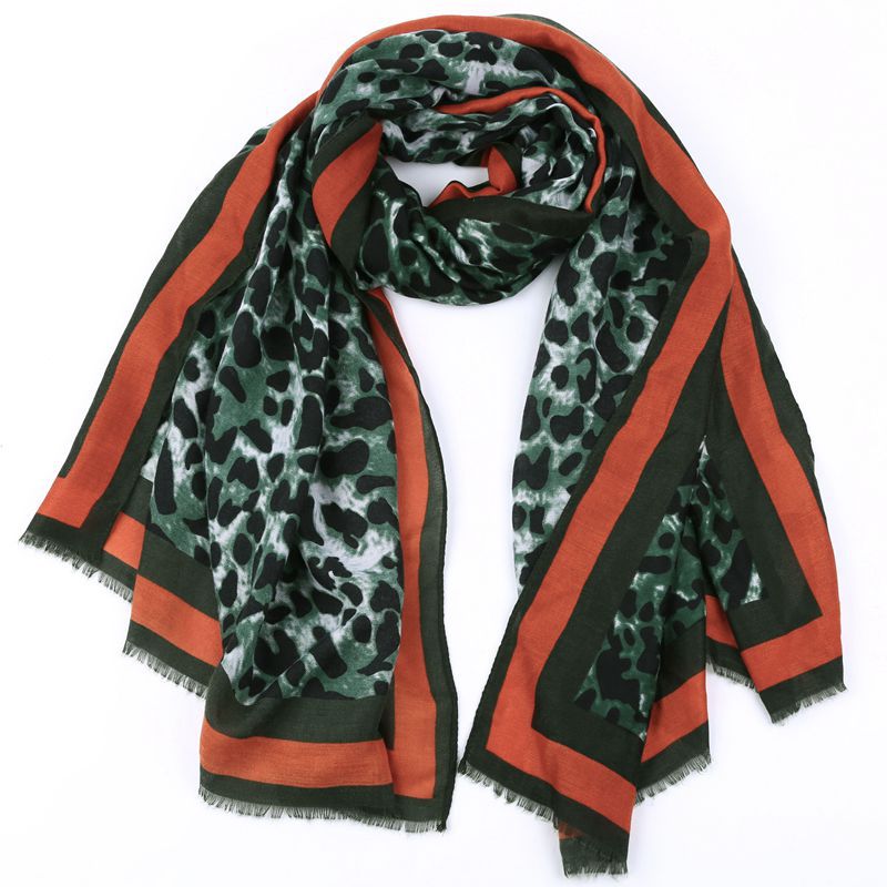 Leopard tørklæde kvinder vinter sjal rød ru ende twill bomuldsprint pashmina stjal muslim hijab sjaal tørklæde dame: Molv