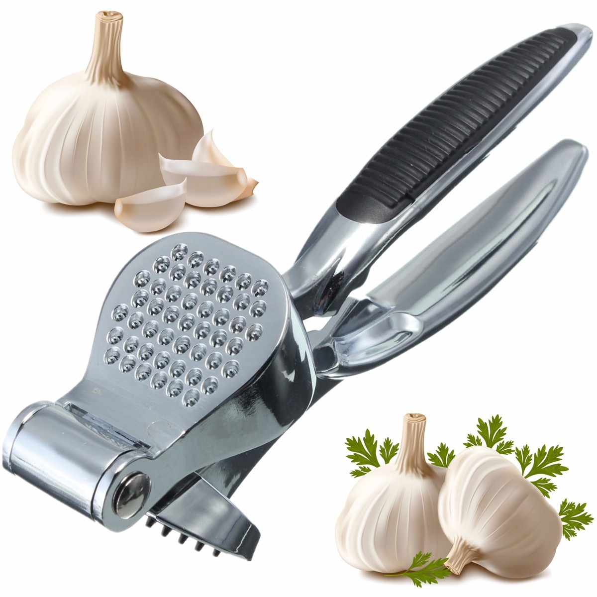 Rvs Heavy Knoflookpers Crusher Slicer Tool antislip Grip Zilver 18x6cm zelfreinigende fruit Groente Tool