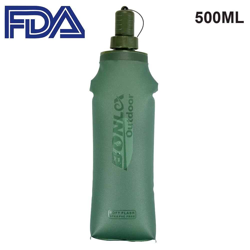 Bouteille d'eau de Sport de flasque molle pliante de TPU exécutant le Camping sac d'eau de randonnée sac d'eau de bouteille d'eau de boisson pliable: Dark green 500ml