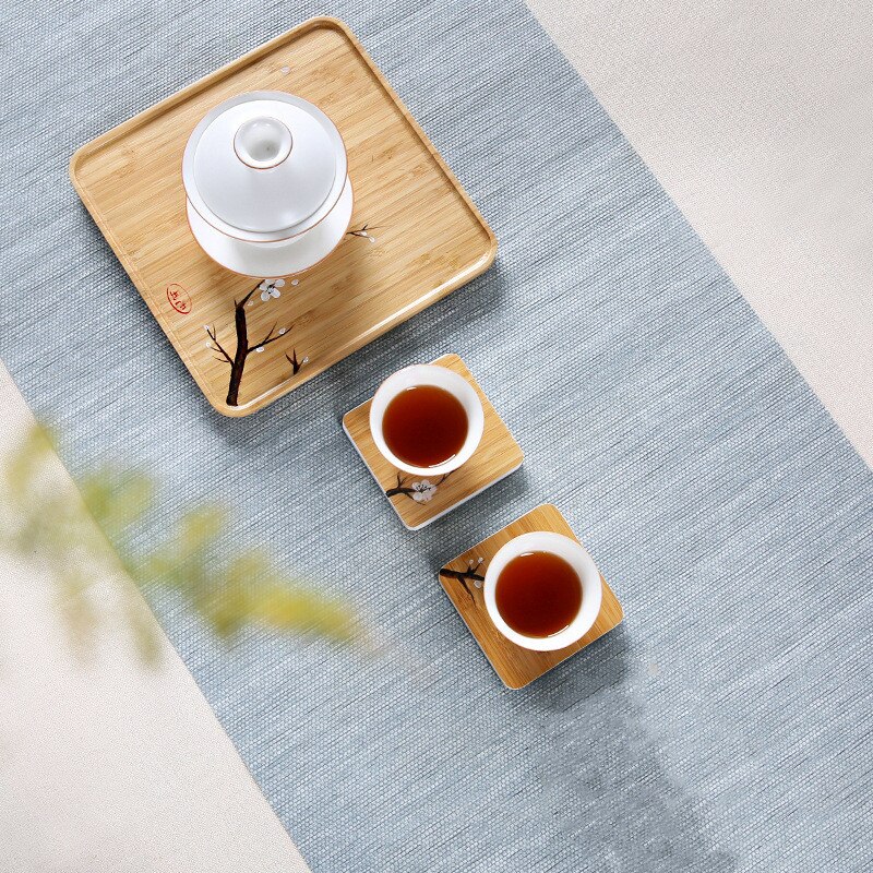 Rectangle Square Flower Pattern Storage Plate Bamboo Bread Fruit Dishes Saucer Tea Tray Dessert Dinner Plates