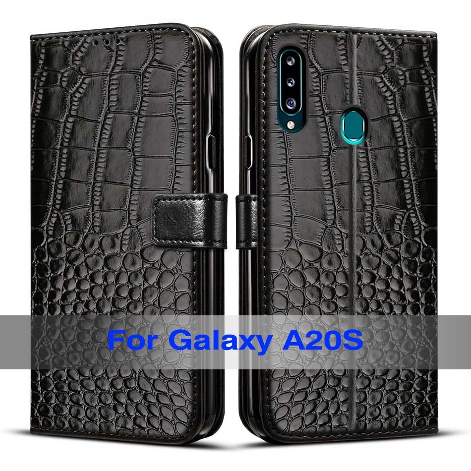 Wallet Flip Case For Samsung Galaxy A20s Case Leather Phone Cover For Samsung A20s A 20s a207 SM-a207f Coque Full Protective: Black