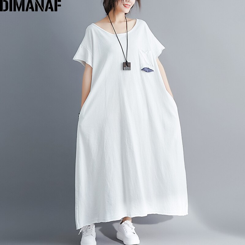 Dimanaf plus size vestido feminino tamanho grande algodão vestidos femininos roupas soltas casual senhora maxi vestido longo básico sólido verão 2021