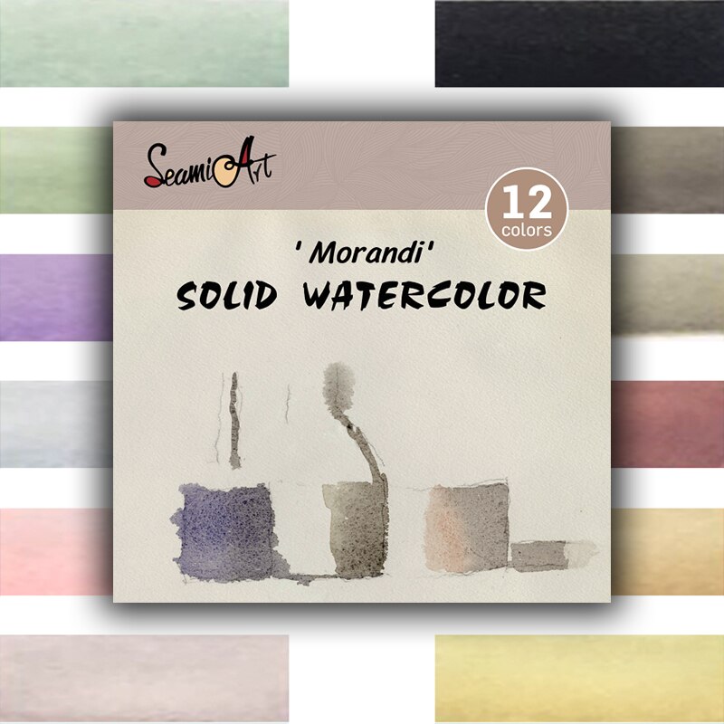 SeamiArt-Juego de acuarelas lavables para niños, pinturas de acuarelas en 12 colores, juego de acuarela sólido, paquete Simple para pintar: 12 color Morandi
