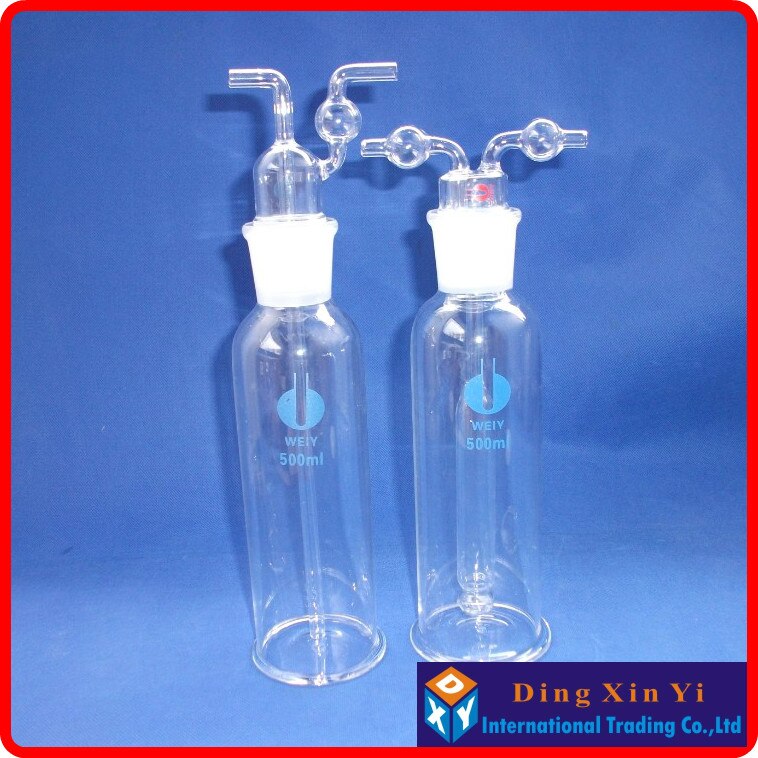 Drechsel-botella de vidrio para lavado de Gas, tubo de forma recta de 500ml, 500ml, 2 unids/lote