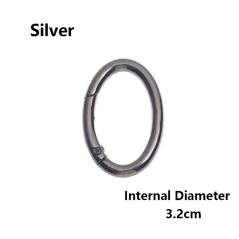 2PCS Zinc Alloy Plated Gate Spring Oval Ring Buckles Clips Carabiner Purses Handbags Oval Push Trigger Snap Hooks Carabiners: 3.2cm  - silver