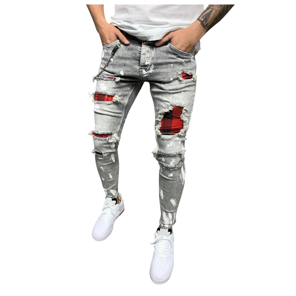Heren slim-fit gescheurde broek heren geschilderde jeans patch bedelaarsbroek jumbo maat s -4xl