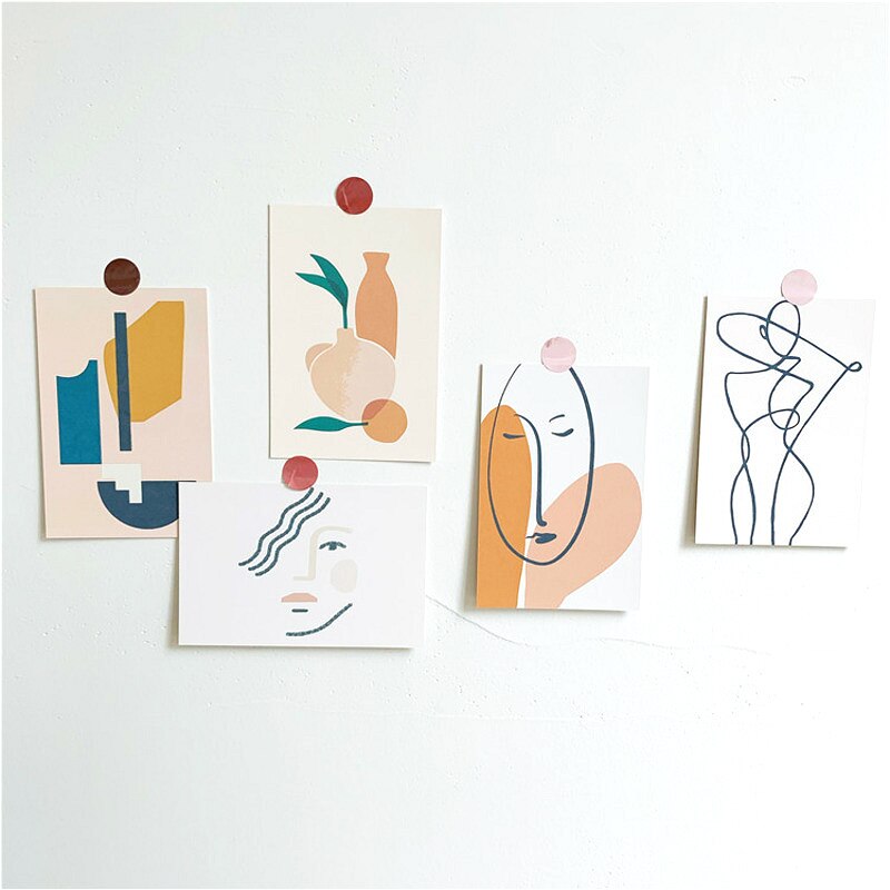 5Pc Set INS Simple Abstract Art decoration Vase art wallpaper Postcard Small Poster DIY Background Wall Stationery: Default Title