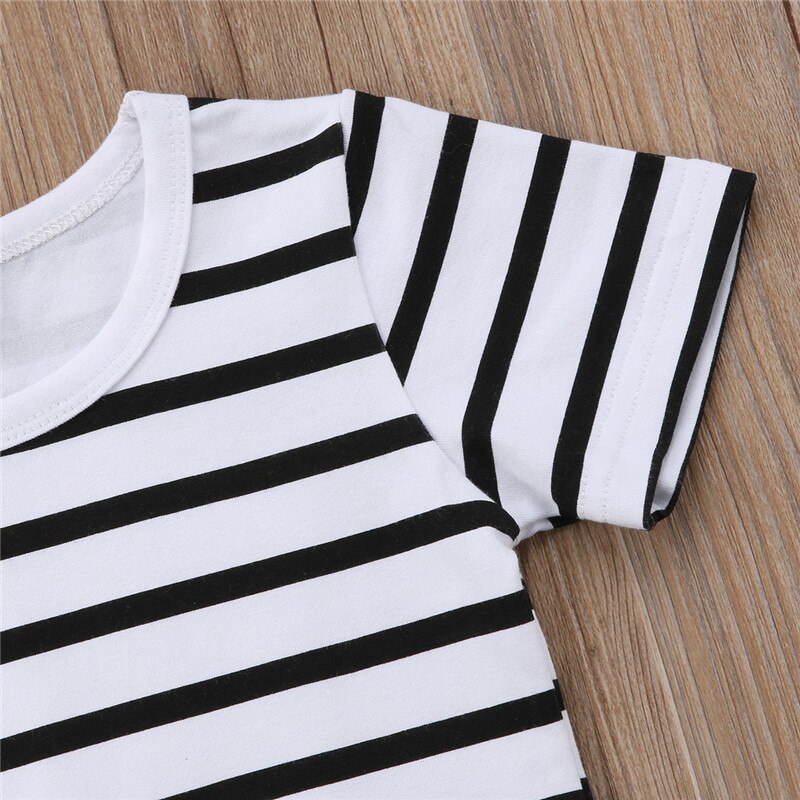 Summer Parent-child Family Matching Outfits Casual Short Sleeve Striped Dress Women Kids Girl Mother Daughter Family Clothes
