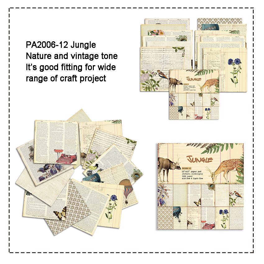 24 ark  of 12 " x12 " vintage tykk kartong scrapbooking bakgrunnspapirpakke