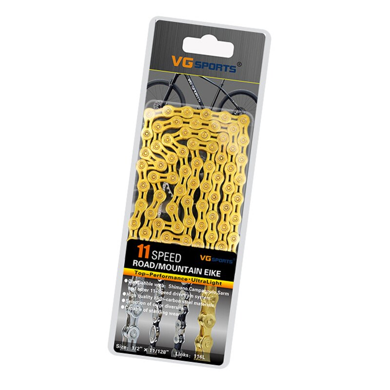 Vg sport 8-11 speed 116l fiets fietsketting mtb racefiets half/holle legering ultra lichte ketting vervanging voor 8/9/10/11 speed: 11s gouden h holle