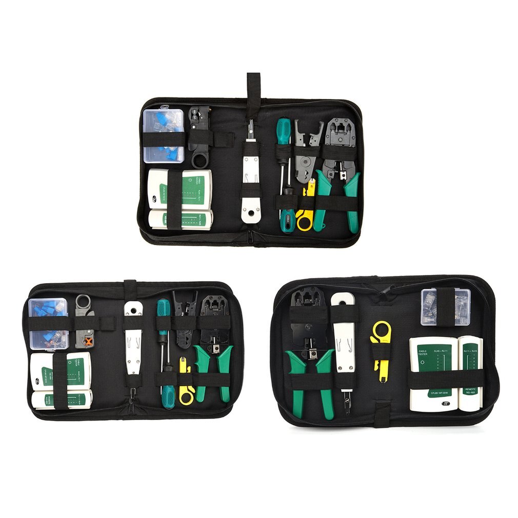 14pcs/Set Computer Network Repair Tool Kit LAN Cable Tester Wire Cutter Screwdriver Pliers Crimping Maintenance Tool Set Bag