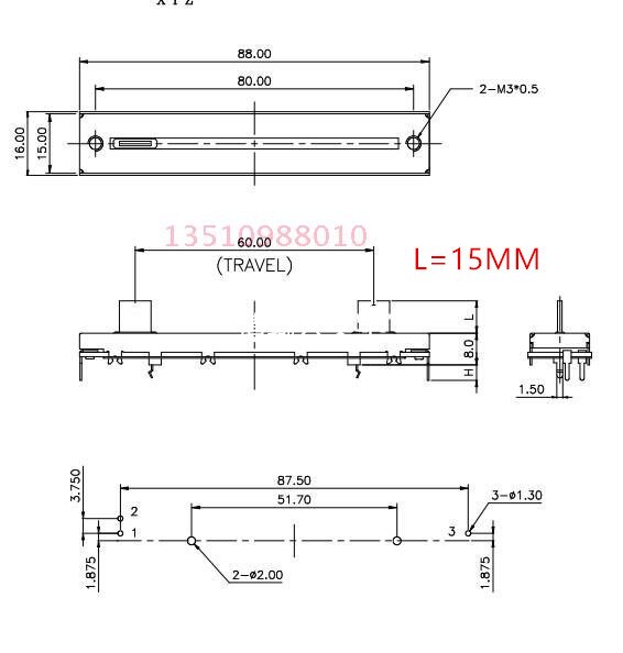 88mm Mixer fader Potentiometer Variable Resistance B103 single Channel Slide Potentiometer B10K handle 15mm