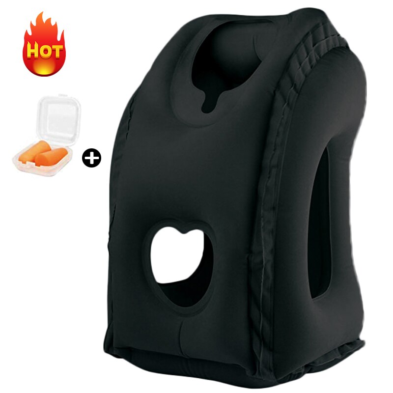 Inflatable Travel Pillow Portable Multifunctional Neck and Head Support Lap Pillow for Airplanes Trains Buses Office Napping: Black