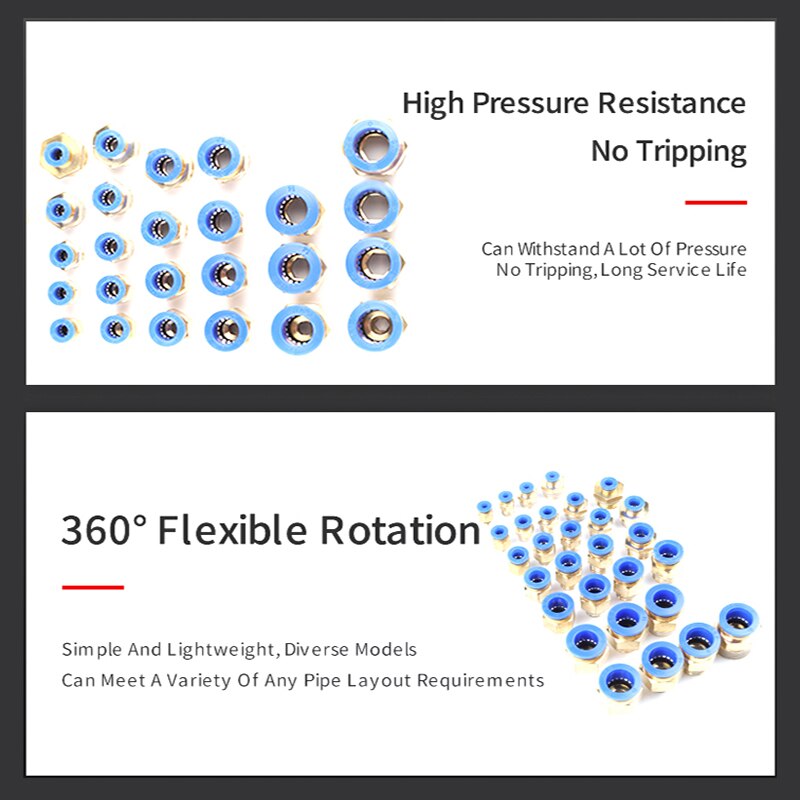 PC Air Pneumatic Fitting 4mm 6mm 8mm 10mm 12mm Male Thread 1/4 1/2 1/8 3/8 Compressed Hose Tube Pipe 4-M5 6-M5 Quick Connector