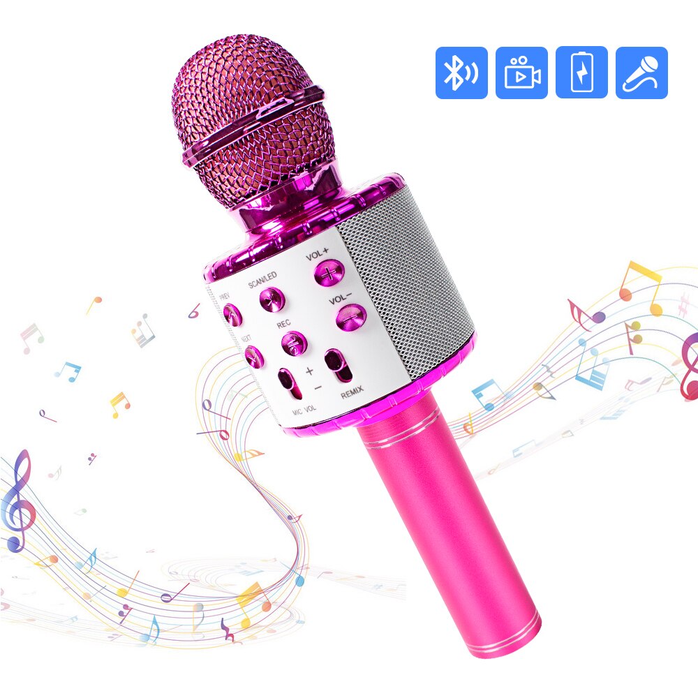 Ws858 Upgrade Karaoke Microfoon Led Verlichting Muziek Microfono Draadloze Microfoon Voor Familie Ktv Draagbare Zingen Mike: Pink