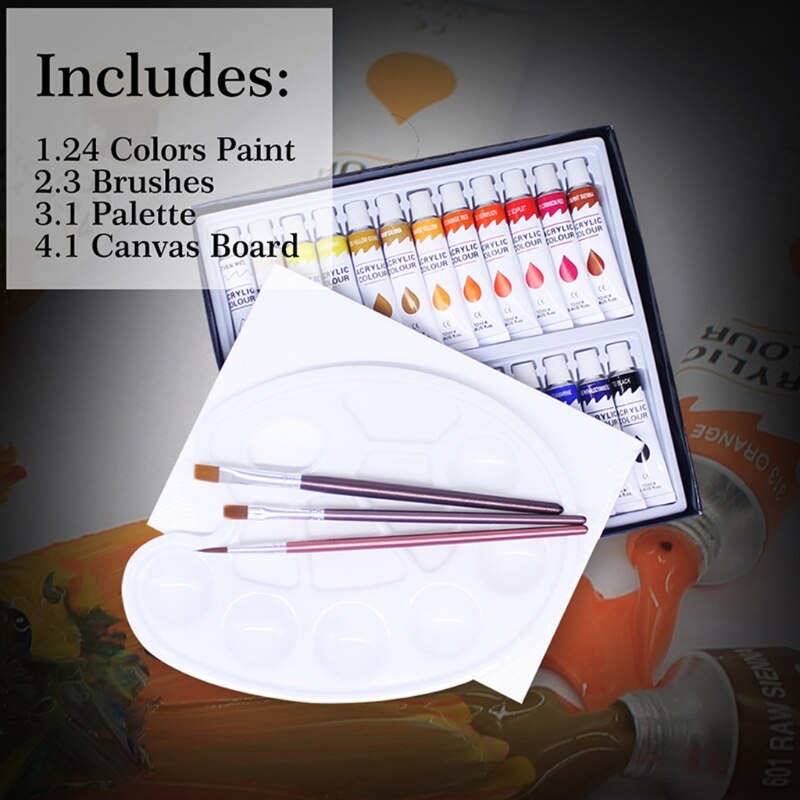 24 Kleuren Acryl Verf Set Voor Stoffen Schilderen Kleding Pigmenten Set Voor Art A0KB