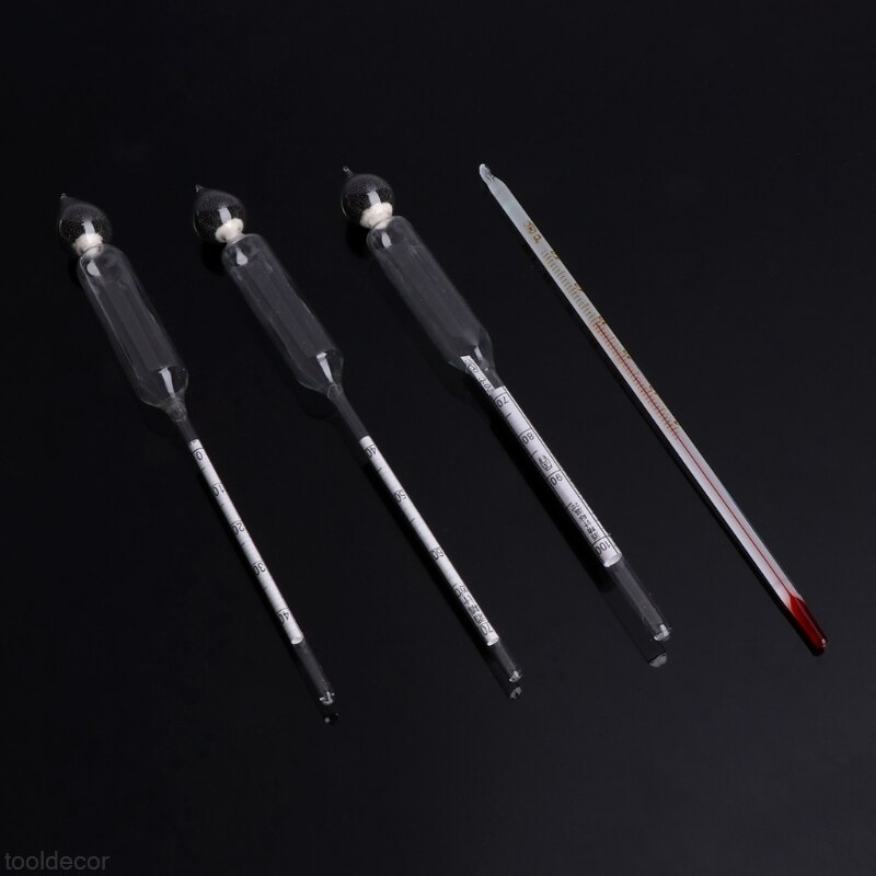 3PCS Hydrometer Alcoholmeter Set 0 tot 100% Alcohol Meter Tester + Thermometer Wijn Meter Alcohol Concentratie Meter-B119