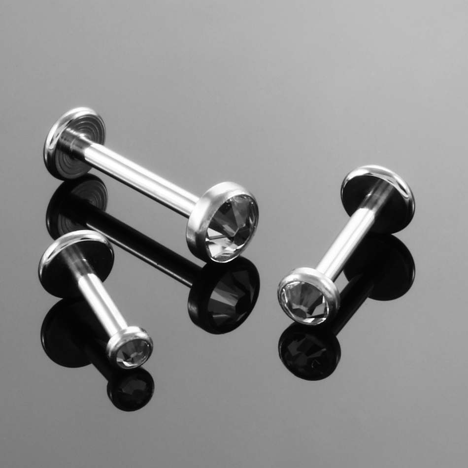 Piercing de titanio G23, barra de labio de Labret de hilo interno, gema gótica CZ, pendiente de lóbulo de oreja de cartílago, joyería para el cuerpo Punk, 1 ud.