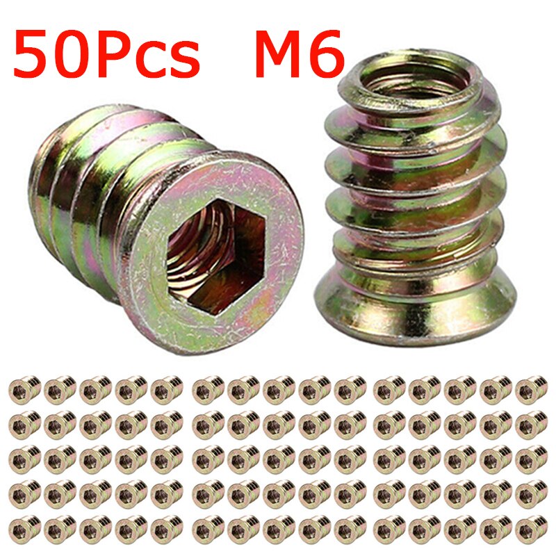 100Pcs M4/5/6/8/10 Schroefdraad Hex Drive Insert Vaststelling Hout Schroef Inserts Noten Schroef schroef Set Metic Moer En Bout Assortiment: M6