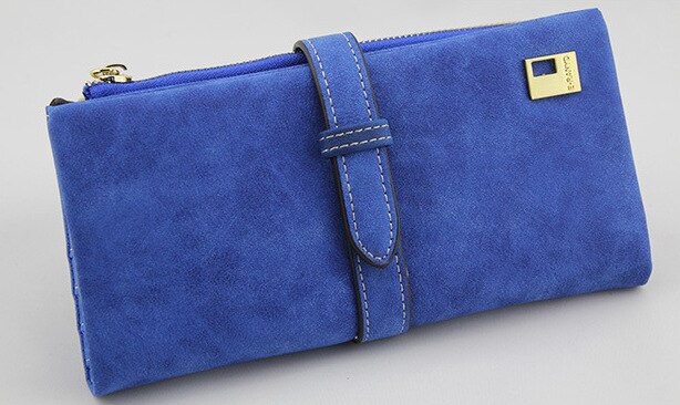 Famous Brand Long Purse Two Fold Women Wallets Drawstring Nubuck Leather Zipper Suede Wallet Ladies Carteira Feminina Clutch Bag: Blue