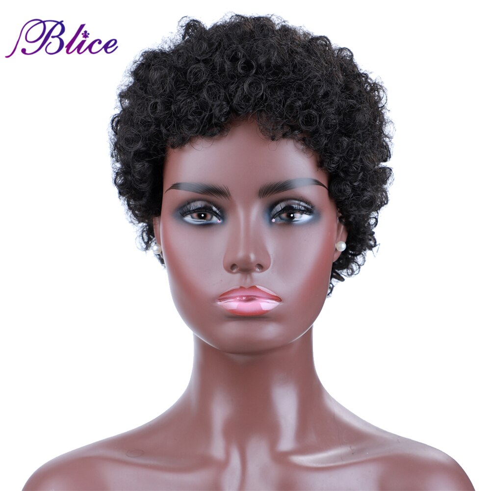 Blice Korte Afro Krullend Synthetisch Haar Pruiken Voor Vrouwen Machine Gemaakt Vrij Ademen Pruik Met Kanekalon Fiber