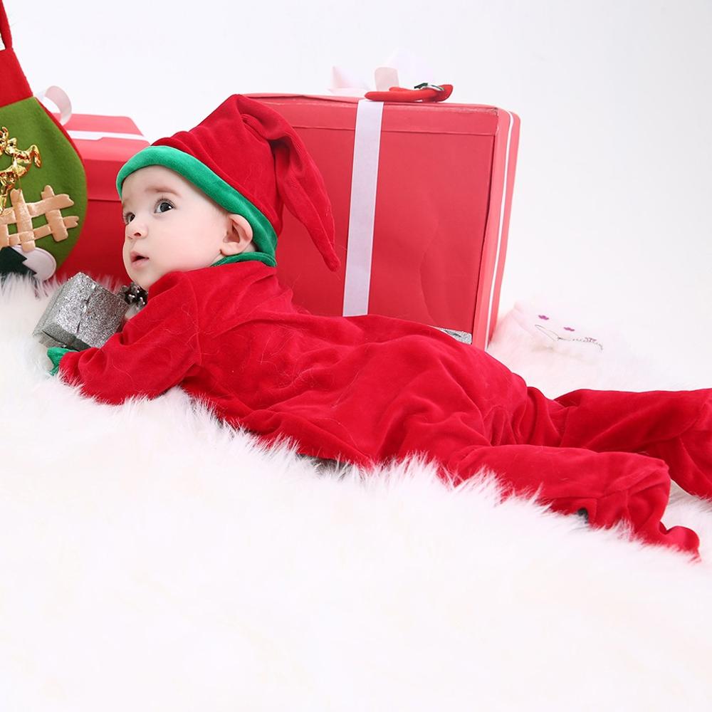 Baby Boy Girl Romper Velet Warm Winter Clothes Christmas Toddler Baby Long Sleeve Solid Long Sleeve Jumpsuit +Hat Outfits Set