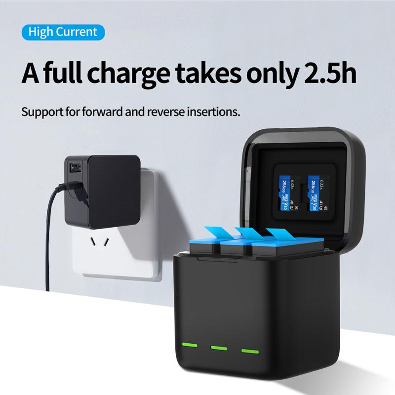 Chargeur de batterie 3 canaux pour GoPro HERO 9 noir avec câble de charge de Type C/USB chargeur de batterie pour accessoires Gopro Hero 9