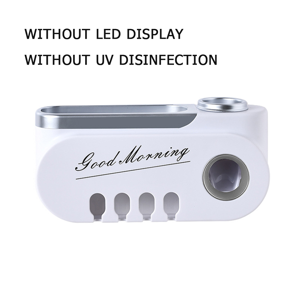 UV Toothbrush Holder Automatic Toothpaste Dispenser Toothbrush Sterilizer Toothpaste Squeezer Toothbrush Sanitizer USB Charge: White silver2
