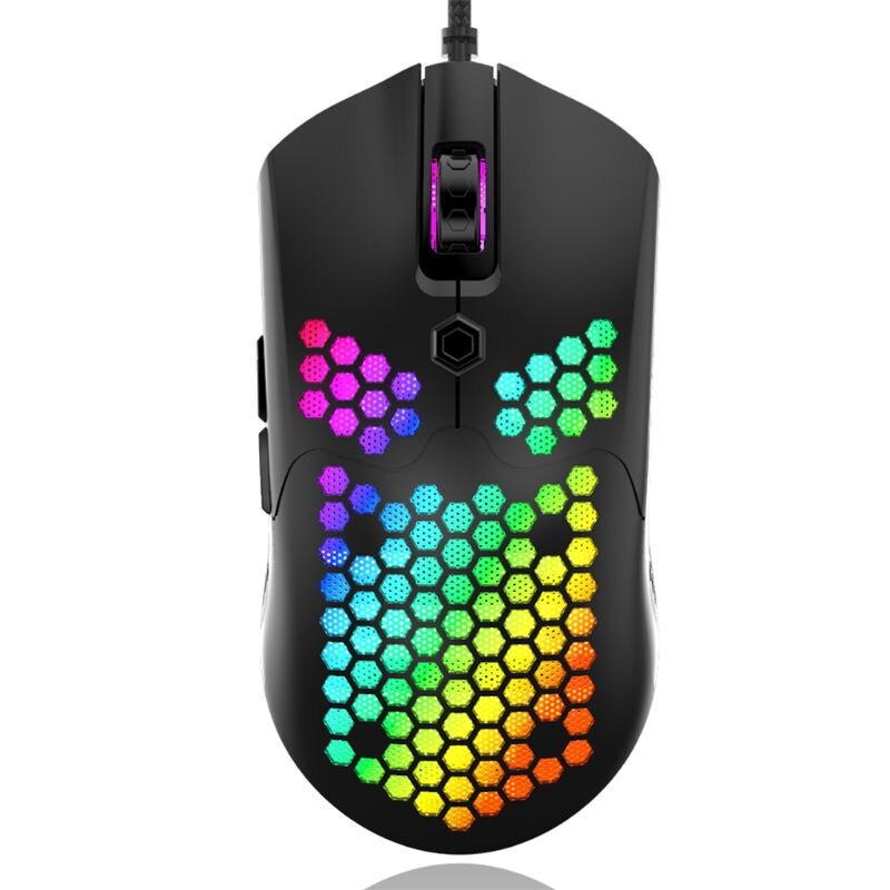 M5 Hollow-out Honeycomb Shell Gaming Mouse Colorful RGB Backlit Light Wired Mice with 7 Buttons: Black