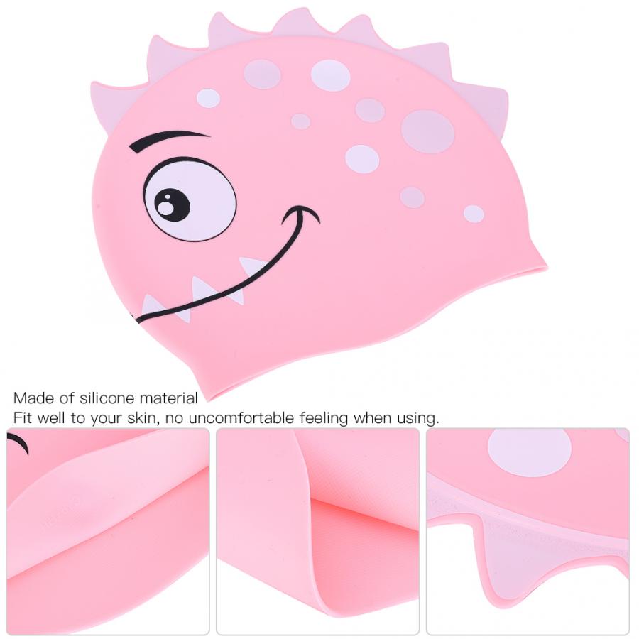 Gorro de baño con dibujos animados para niños y niñas, gorros de silicona impermeables para natación, piscina, Protector de orejas, gorro de buceo para bebés
