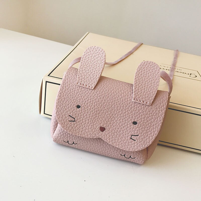 Cute PU Leather Kids Coin Purse Rabbit Bowknot Mini Messenger Bag Handbag Children Crossbody Bag for Girl Shoulder Bags: Pink