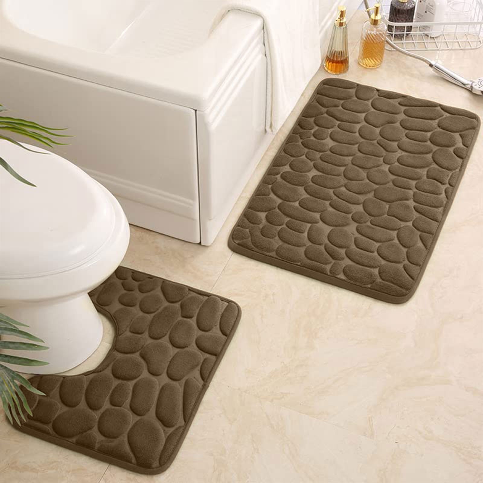 Non-Slip 50 X 80 Cm Bath Mat And 50 X 40 Cm Toilet Mat,2-Piece Bathroom Rug Set, Soft Bath Mat Washable Bath Rugs For Bathroom: MULTI