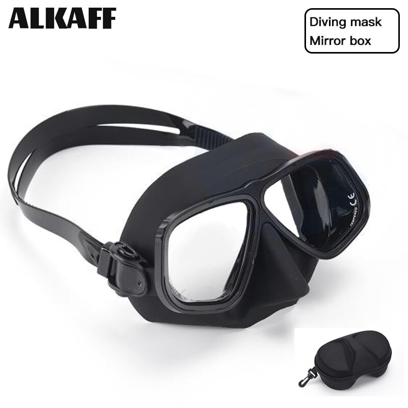 low volume free diving mask Alloy frame scuba diving equipment Snorkel goggles Toughened glass for free dive: Pure black