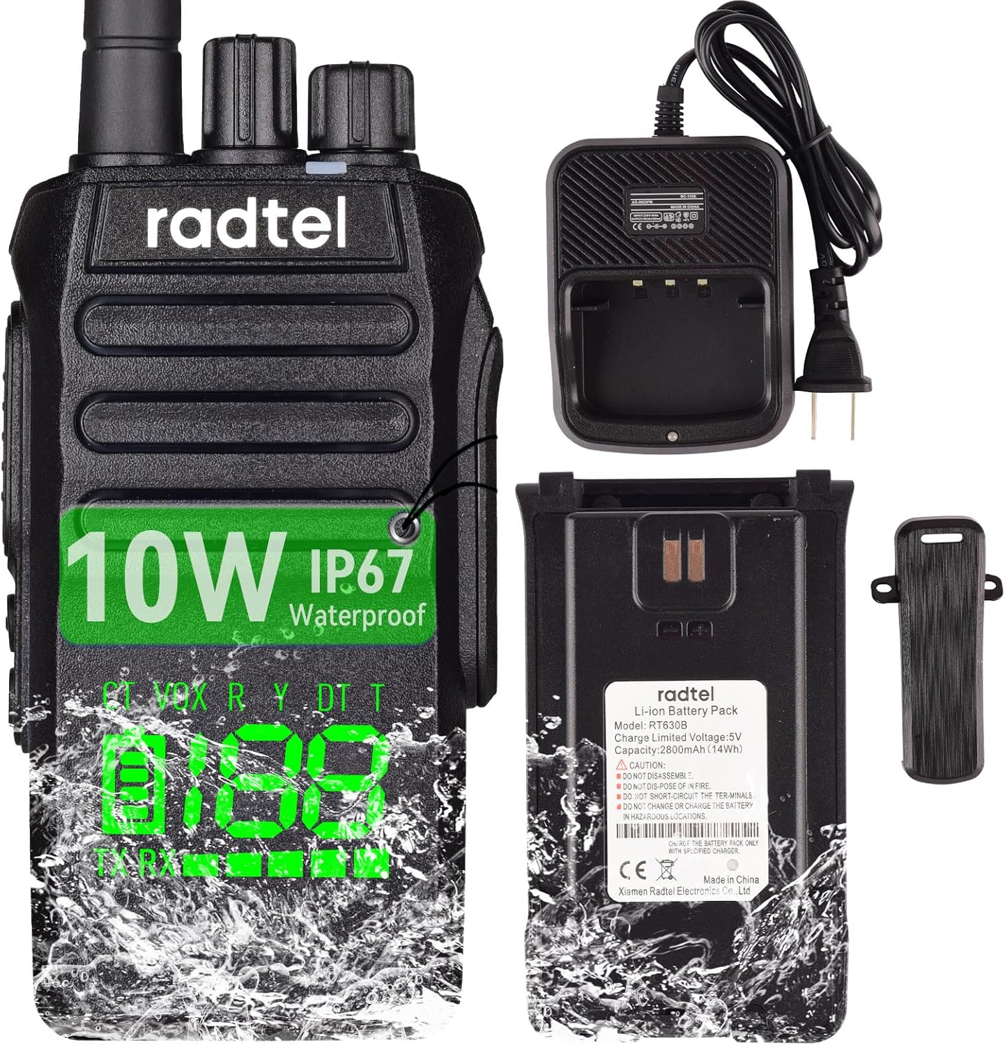 Radtel RT-493 10 W IP67 Wasserdichtes UHF 400–470 MHz Business-Funkgerät 199 Kanal, schnelle Kopierfrequenz, Walkie-Talkie, USB-C