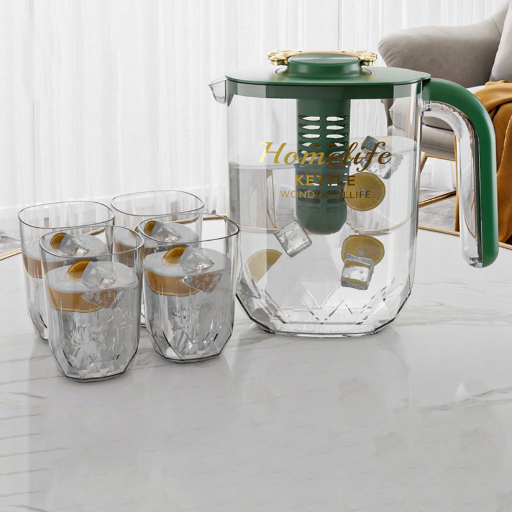 Drinkware Heat Resistant Cold Kettle Transparent with Filter and Cup Water Jug Plastic Large-capacity Water Bottle Jucie: MULTI