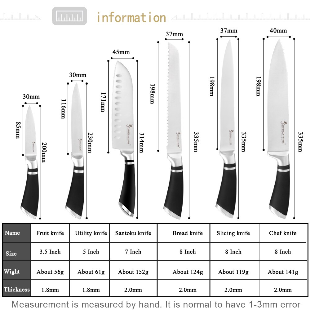 Sowoll 6 stk køkkenknive sæt godt økonomisk rustfrit stål knivsæt kokkebrød udskæring santoku brugsfrugtkniv