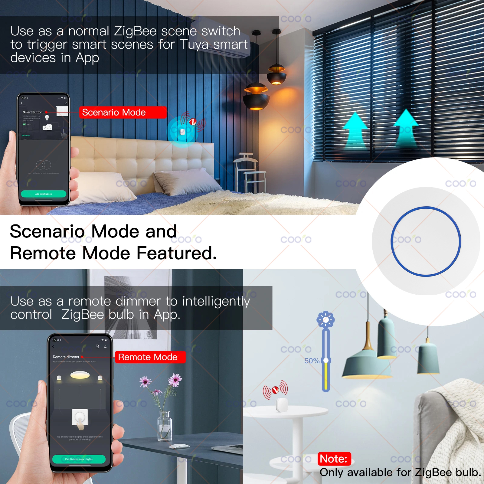 Tuya ZigBee-botón inalámbrico, mando a distancia manual, controlador de interruptor de escena, dispositivo de Control de aplicación de automatización alimentado por batería