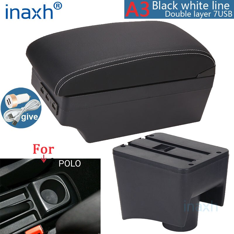 Für Volkswagen Polo Armlehne neue Für VW Polo Mk5 6R Vento Auto Armlehne Kasten Innen Teile Lagerung Kasten Auto Zubehör -2018USB: A3 Schwarz Weiß 7USB