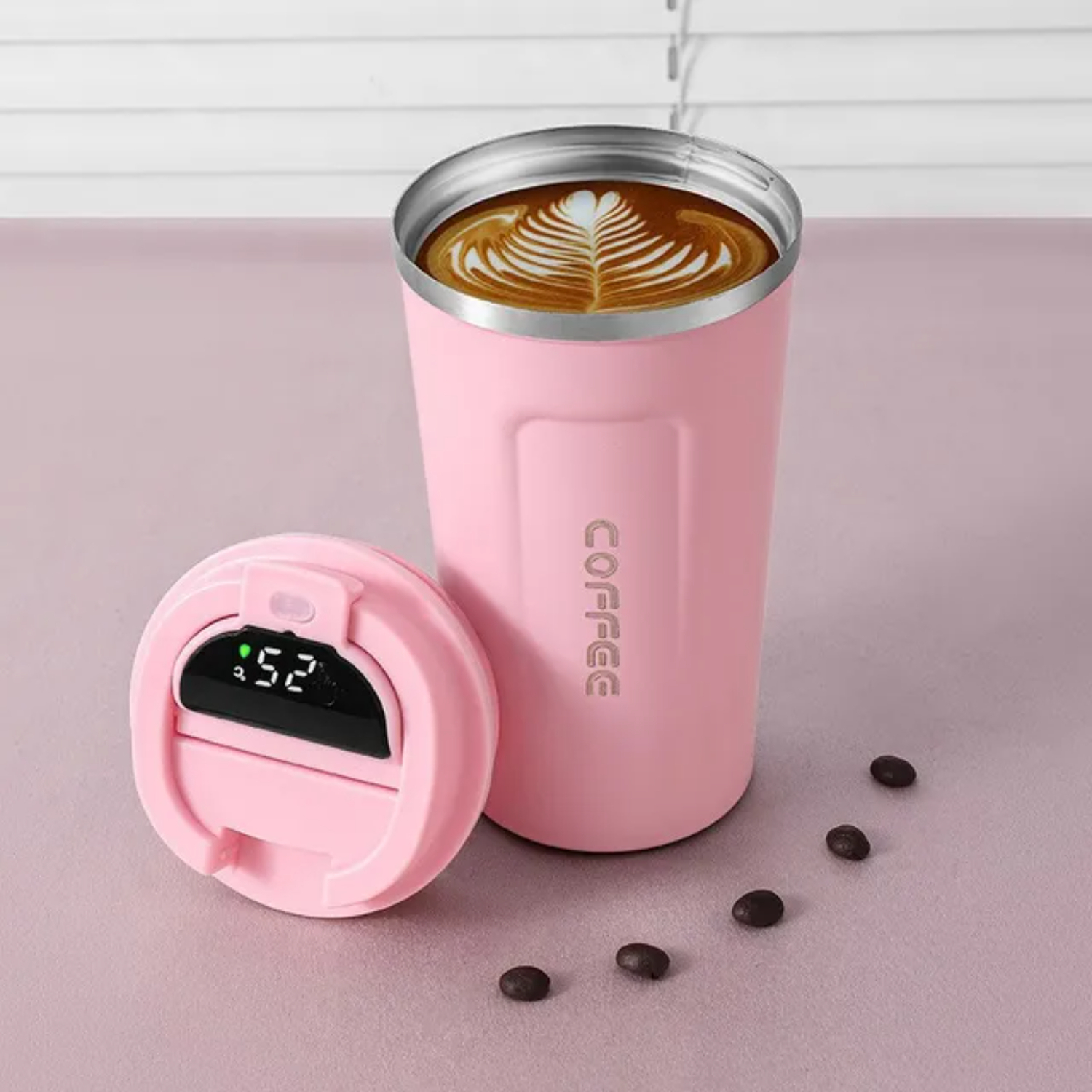 Intelligente Digitale Display 510 ml 304 Rvs Koffiekopje Thermische Mok Kantoor Termica Cafe Copo Reizen Geïsoleerde Fles: Roze