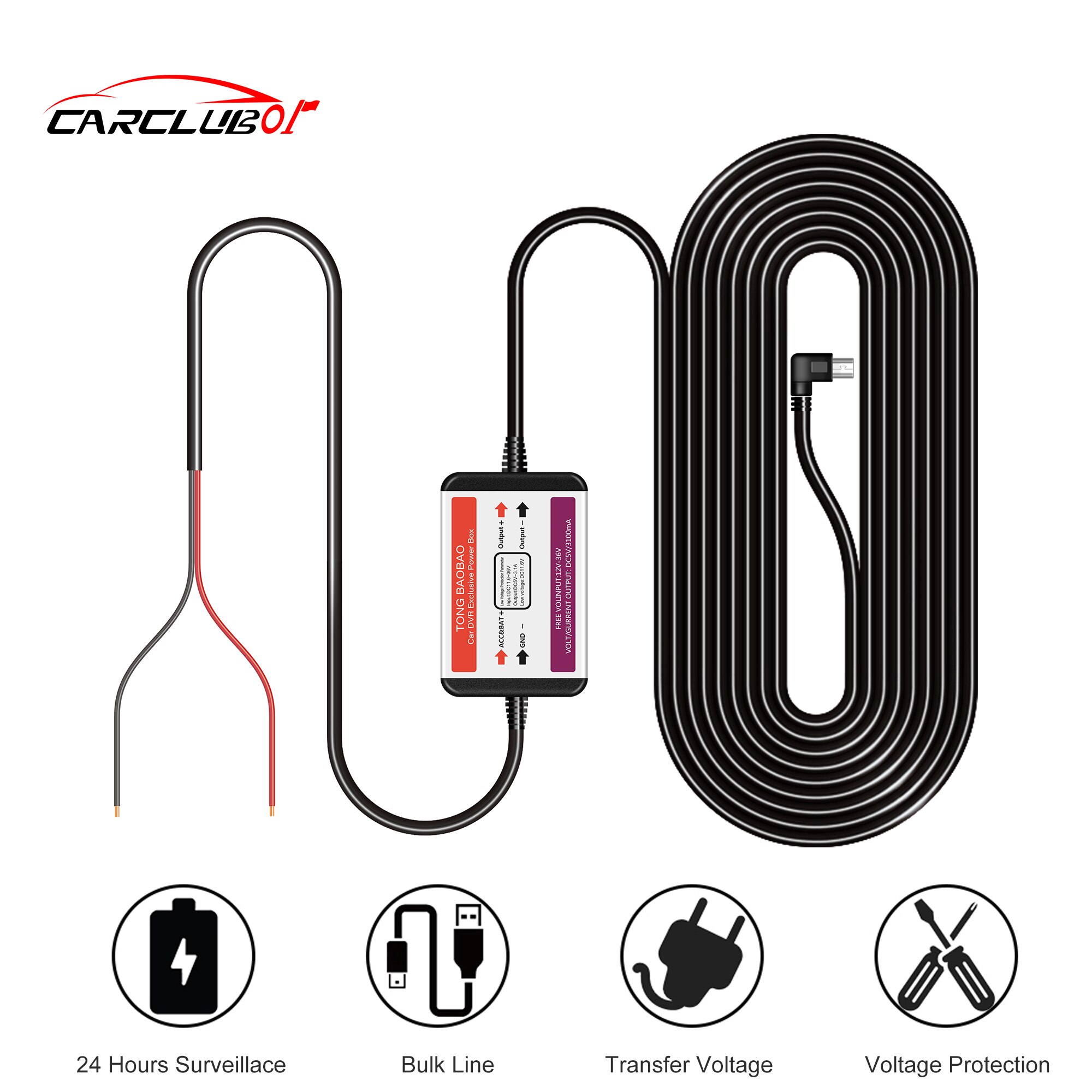 Car Dash Cam Wire 3.2m Mirror Mini Micro USB Charger Line DVR Hard Wire Cable Kit Video Recorder 12/24V To 5V Auto Dashcam Wire