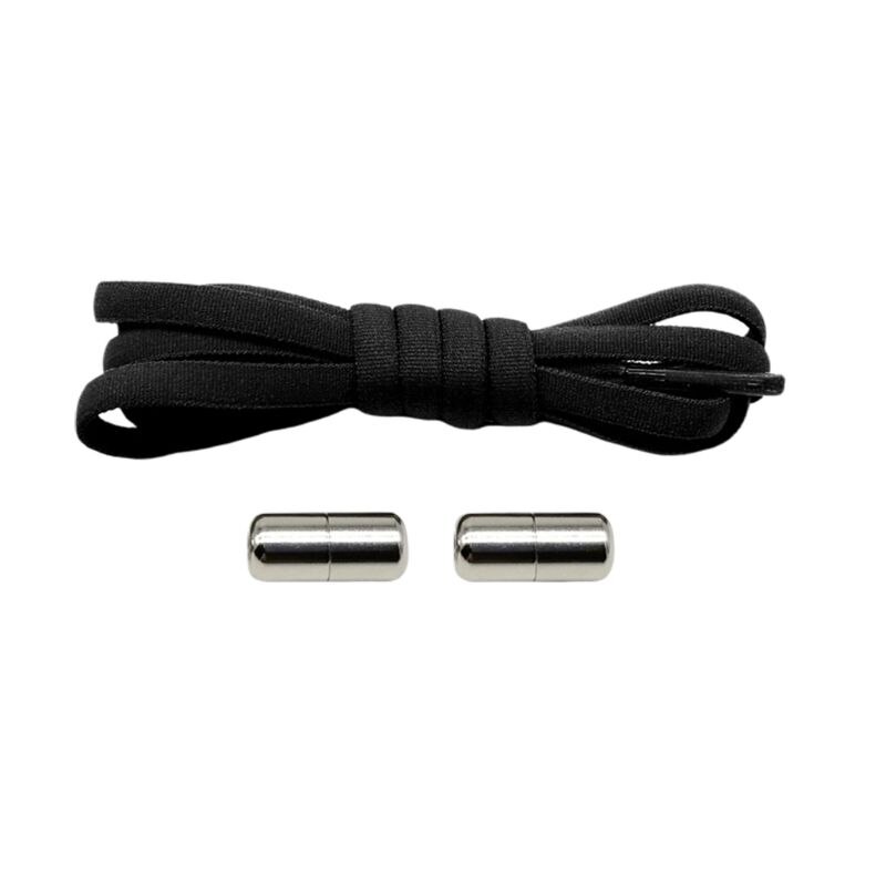 adulte enfants lacets de chaussures élastiques réglable bricolage pas de cordes à cravate avec des boucles en métal: Black