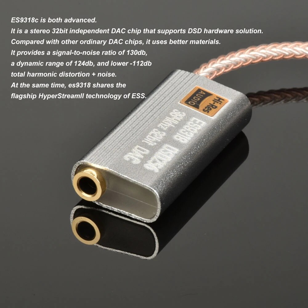 AMPLIFICADOR DE AURICULARES DAC ES9318, adaptador de decodificación HiFi, tarjeta de sonido para iPhone, iOS, Android, Win10, Lightning tipo C a 3,5 MM