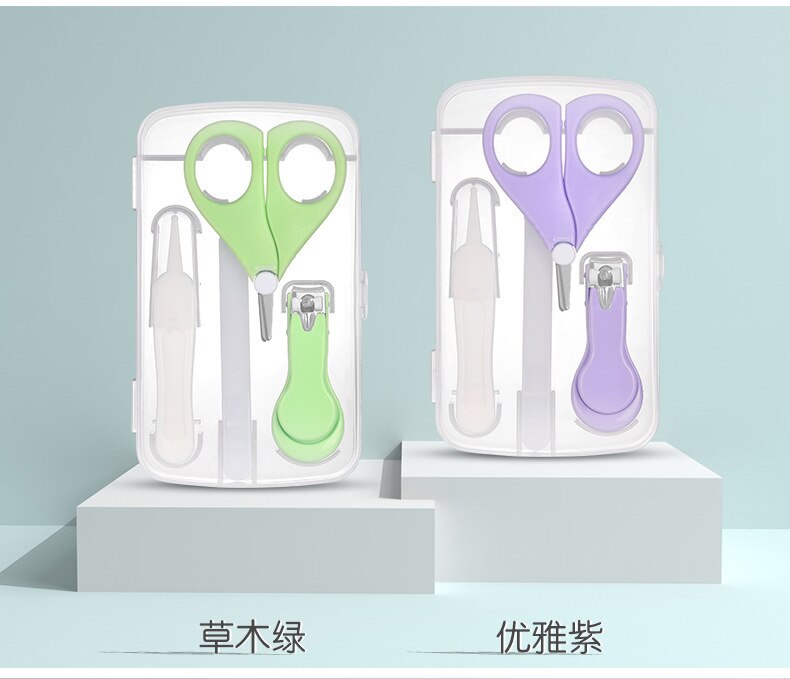 Vier Stuk Baby Nagelknipper Pincet Veilig En Multi-Gekleurde Nagelvijl Combinatie Set: green