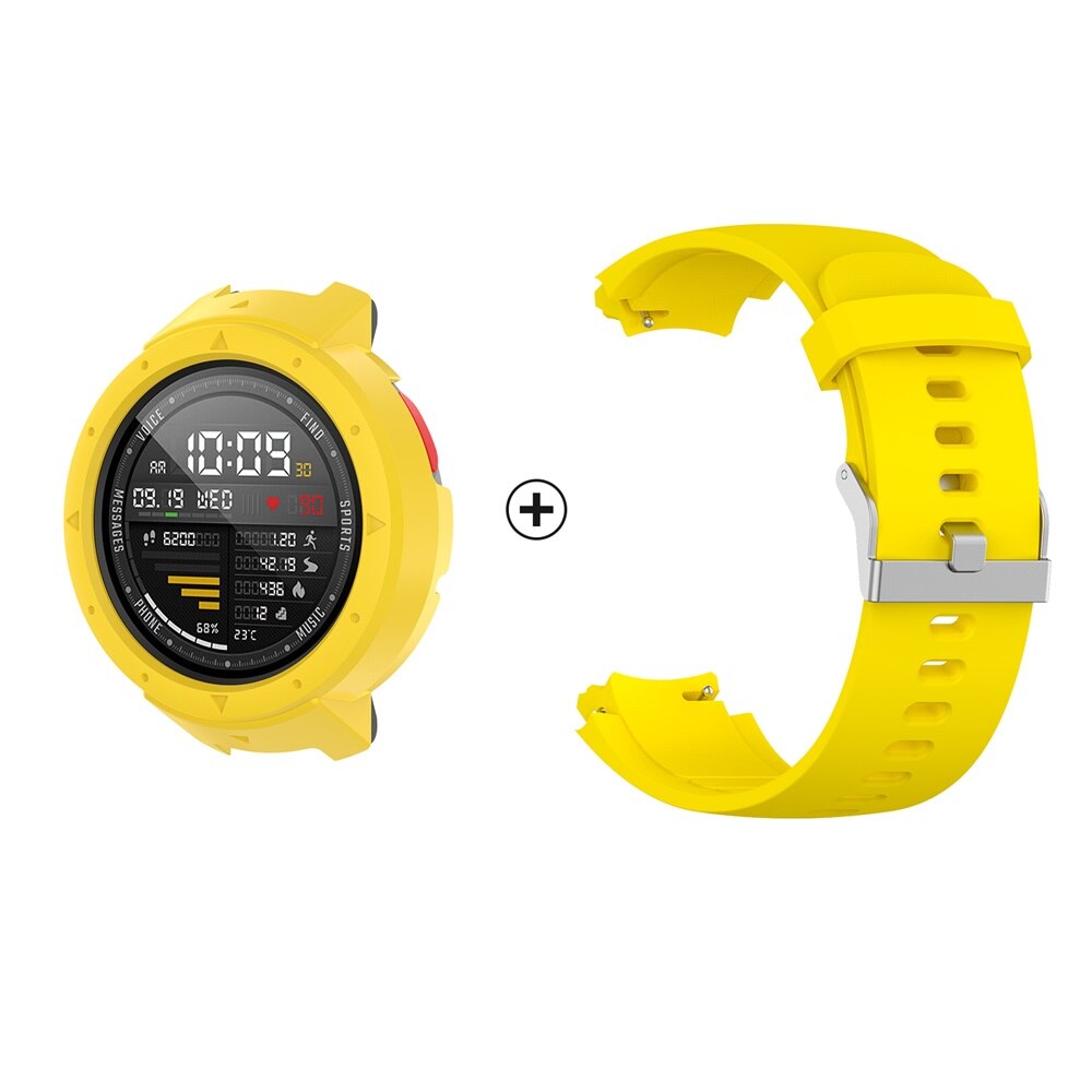 For Amazfit Verge A1801 Strap Smart Watch Band For Xiaomi Amazfit Verge 3 Case Cover Silicone Watchband + PC Protector Frame: Yellow