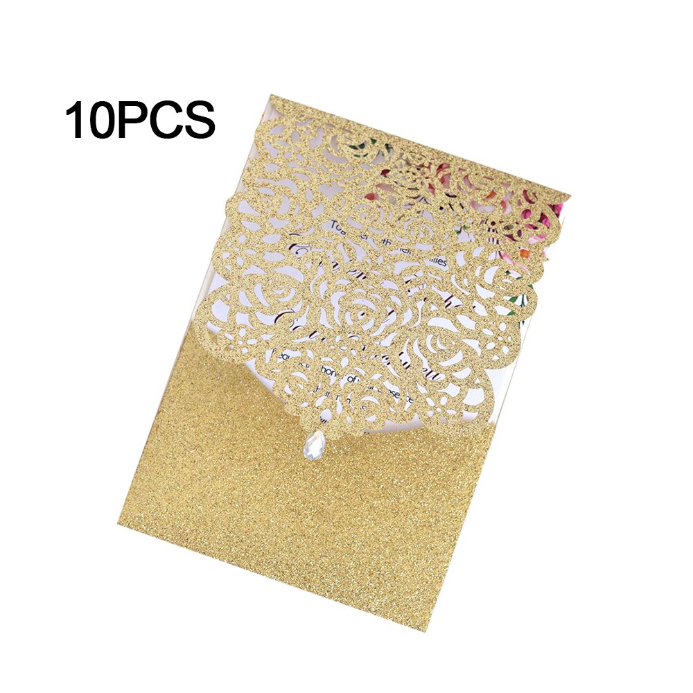 10pcs Pearl paper Business Invitation Glitter Openwork Pocket Rose Lace Invitation Card Wedding Invitation Universal