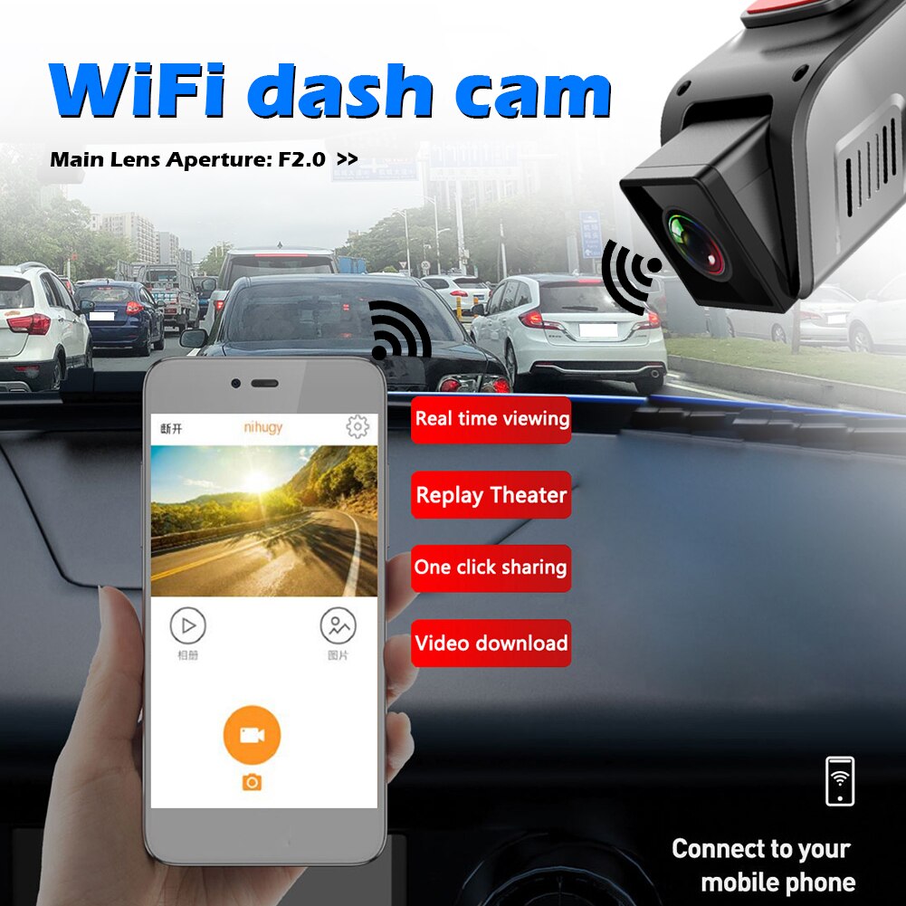 Alloet V6 Auto Wifi Dash Cam Groothoek Lens Auto Dvr Dashcam Nachtzicht Loop Recording 24H Parking Modus dashboard Camera
