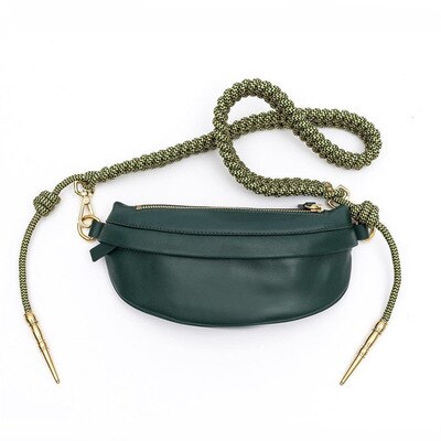 Women's Waist Bag PU leather Rope Knot Fanny Pack Bananka Travel Leisure bum bag Women Catwalk Belly Band Belt bag: blackish green