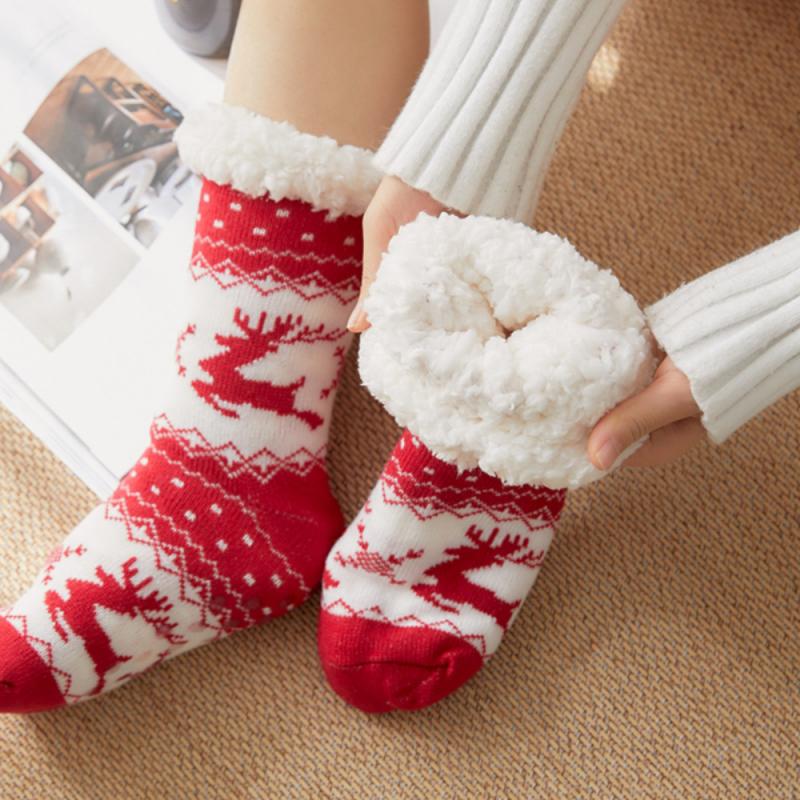 Women Winter Cozy Fuzzy Sherpa Fleece-lined Warm Thermal Non-Skid Slipper Socks Warm Sports Socks Basketball Outdoor Activities