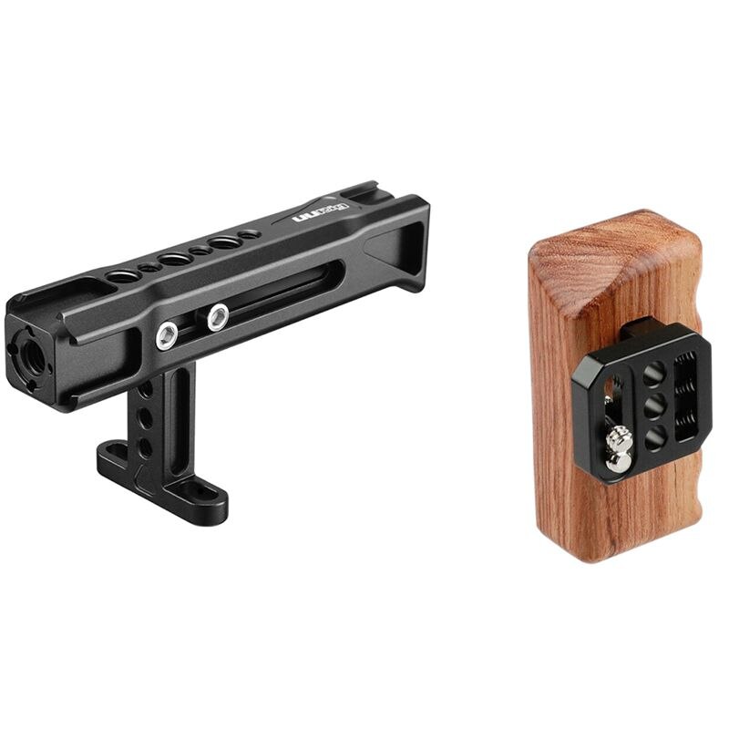 UURig 2 Set Camera Accessories: 1 Set R018 Top Hand Grip Handle with 3 Cold Shoe 1/4 Screw & 1 Pcs Left Wooden Handle